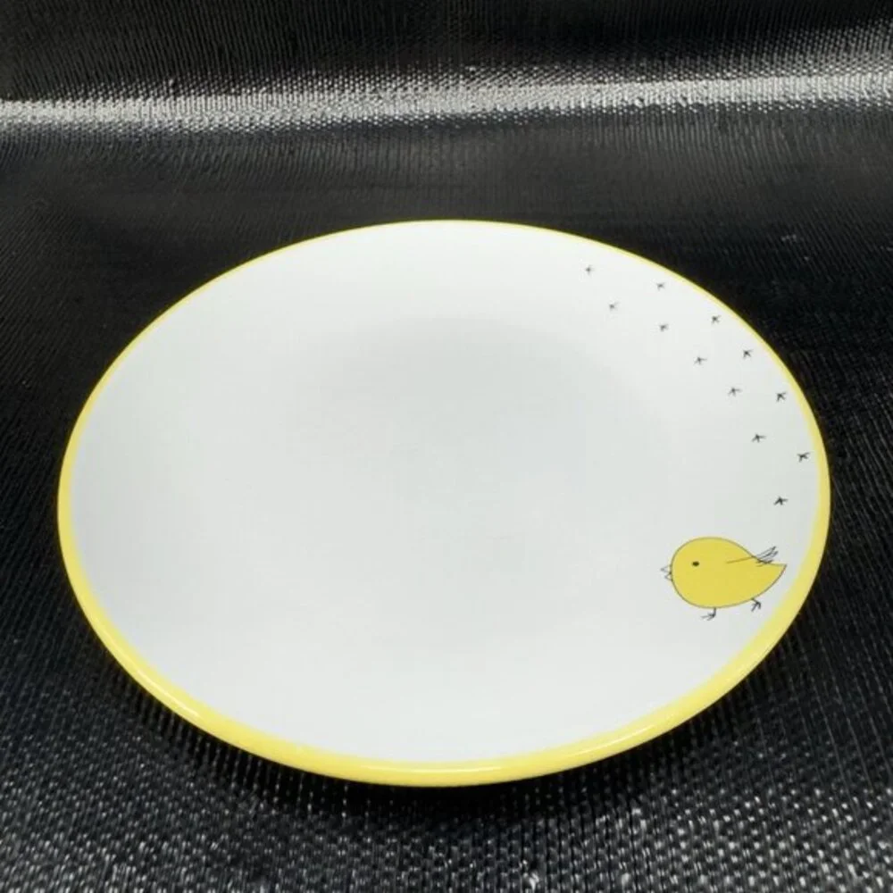 Chick by AH Stoneware Yellow‎ Chickadee Round 7inch Plates Dishes Set 3 Ceramic
